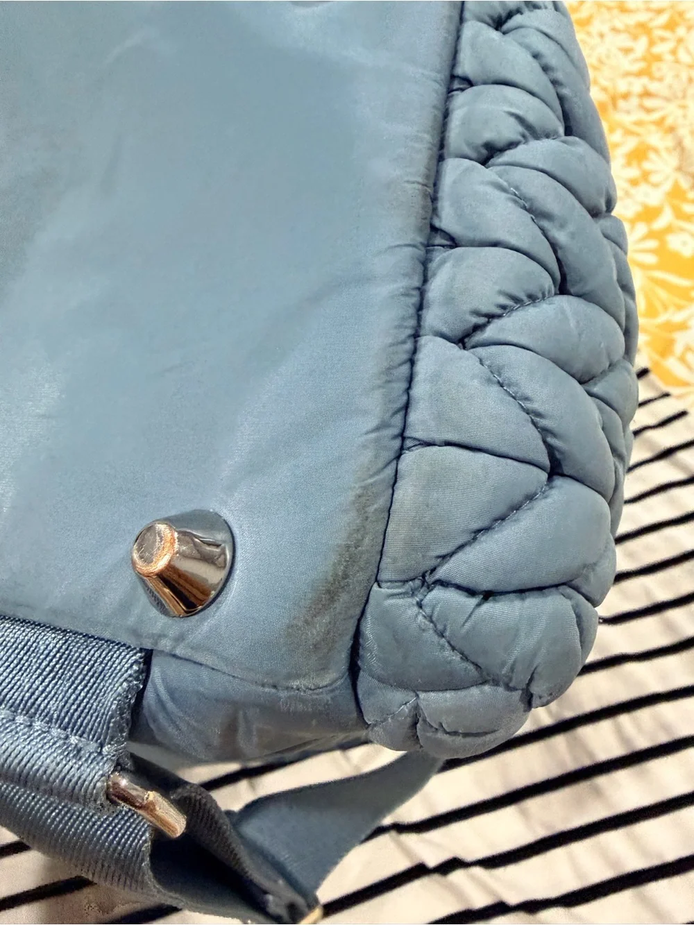 Stylish Slate Blue Quilted & Knit-Texture Baby Bag Backpack HAPP